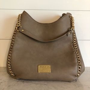 EUC Bebe Handbag Tan Leather Gold Accents